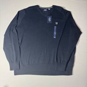 Chaps Mens V-Neck Sweater Newport Navy Blue Cotton Knit Crest Logo‎ XL CM335E112